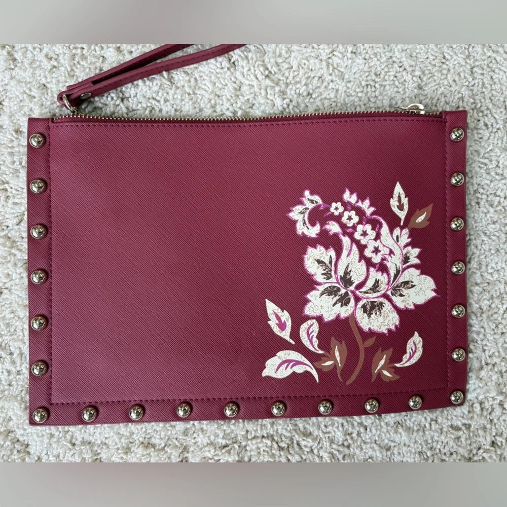 Brand New WHBM Floral Pouch Burgundy Wine ๐ท Floral Studded - Picture 2 of 4